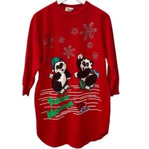 Vintage Starlit Nights Fleece Sleepshirt Size S Red Long Sleeve PandaMonium Bear
